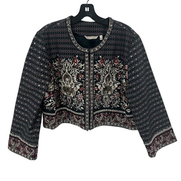 Soft Surroundings Mandala Bolero Beaded Clasp Front Cropped Jacket Womens Large - Picture 2 of 6